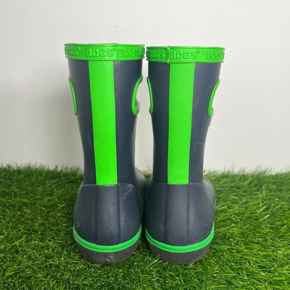 Bogs Kids Rain Boots Size 10 Waterproof Rubber Black Green Pull On Boots - Picture 4 of 7
